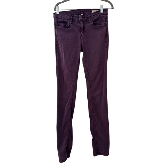Rag & Bone Womens Purple Burgundy Mid Rise Skinny Jeans Distressed Denim - Picture 11 of 14